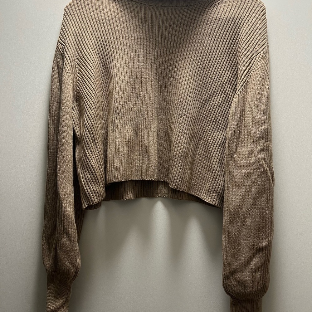 Wilfred Tan Cowl Neck Sweater Ribbed Knit Casual
